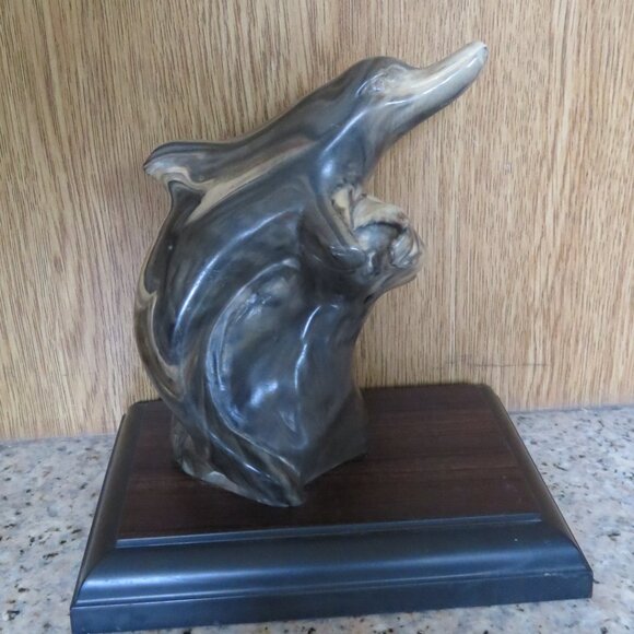 Thorn Canada Dolphin Figurine on Wood Base 6.5" Vintage (K601) - Picture 1 of 10